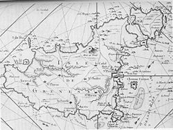 Auf der französischen Karte von 1757 ist Le Clos du Valle noch deutlich als Insel zu erkennen.