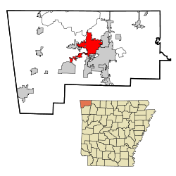 Benton County Arkansas Incorporated and Unincorporated areas Bentonville Highlighted.svg