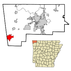 Benton County Arkansas Incorporated and Unincorporated areas Siloam Springs Highlighted.svg
