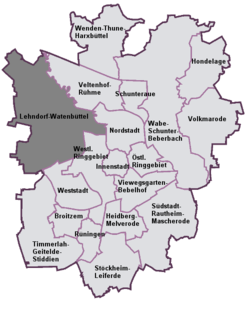 Lage des Stadtbezirks Lehndorf-Watenbüttel
