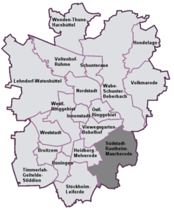 Lage des Stadtbezirks Südstadt-Rautheim-Mascherode
