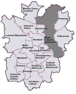 Lage des Stadtbezirks Wabe-Schunter-Beberbach
