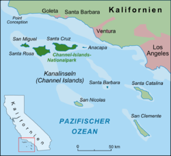 Karte der Kanalinseln, Santa Barbara im Zentrum