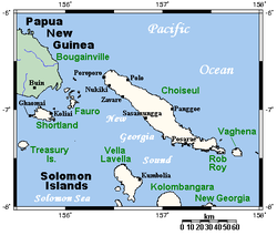 Karte von Choiseul, Vaghena am rechten Rand