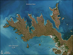 Satellitenbild der Cobourg Peninsulamit der Croker Island