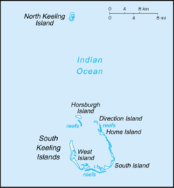 Karte der Kokosinseln mit Lage von North Keeling (oben)
