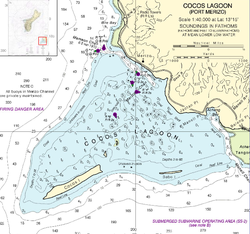 Nautische Karte der Cocos Lagoon und Cocos Island