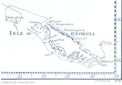 Clerke Rocks auf einer Karte James Cooks (Norden ist unten)