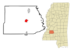 Copiah County Mississippi Incorporated and Unincorporated areas Hazlehurst Highlighted.svg
