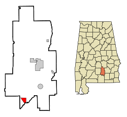 Crenshaw County Alabama Incorporated and Unincorporated areas Dozier Highlighted.svg