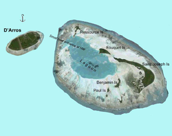 Karte des Saint-Joseph-Atolls mit der benachbarten Insel D’Arros