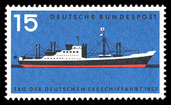 Sonderbriefmarke von 1957 mit einem stilisierten Schiff der Schwabenstein- Klasse