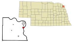 Dakota County Nebraska Incorporated and Unincorporated areas Dakota City Highlighted.svg