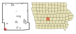 Dallas County Iowa Incorporated and Unincorporated areas Dexter Highlighted.svg