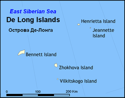 Karte der De-Long-Inseln, die Schochow-Insel (Zhokova) im Zentrum