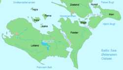 Karte von Lolland, Møn und Falster