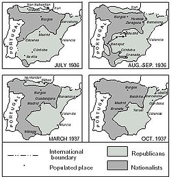 Vier Stadien des Frontverlaufs bis Oktober 1937