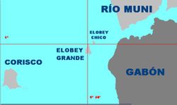 Lage von Elobey Grande vor der Küste Äquatorialguineas ("Rio Muni") und Gabuns