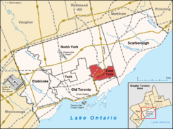 Lage von East York (rot) in Toronto