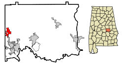 Elmore County Alabama Incorporated and Unincorporated areas Deatsville Highlighted.svg