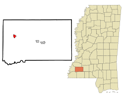 Franklin County Mississippi Incorporated and Unincorporated areas Roxie Highlighted.svg