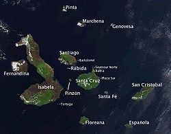 Karte der Galapagosinseln, auf der auch Plaza Sur abgebildet ist