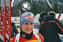 Martina Beck beim Biathlon-Weltcup 2006 in Antholz