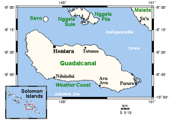 Karte von Guadalcanal mit Savo im Nordwesten