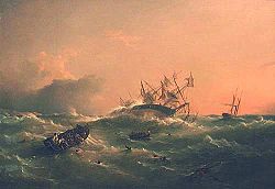 Gemälde des Untergangs der HMS Orpheus von Richard Brydges Beechey