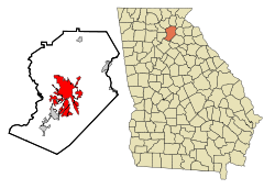 Hall County Georgia Incorporated and Unincorporated areas Gainesville Highlighted.svg