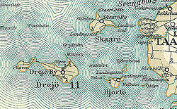 Hjortø, Skarø und Drejø auf einer Karte um 1900