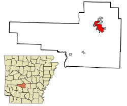 Hot Spring County Arkansas Incorporated and Unincorporated areas Malvern Highlighted.svg