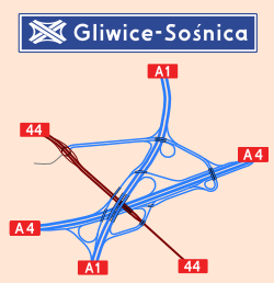 Übersichtskarte Autobahnkreuz Gliwice-Sośnica
