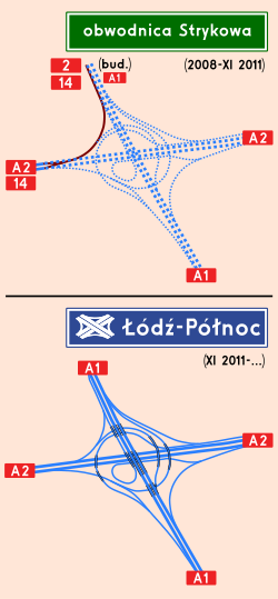 Übersichtskarte Autobahnkreuz Łódź-Północ