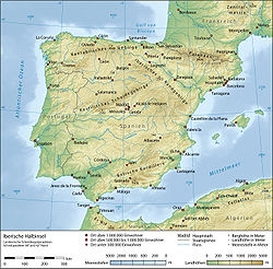 Topographie der Iberischen Halbinsel