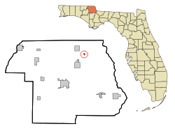 Jackson County Florida Incorporated and Unincorporated areas Bascom Highlighted.svg