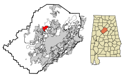 Jefferson County Alabama Incorporated and Unincorporated areas Brookside Highlighted.svg