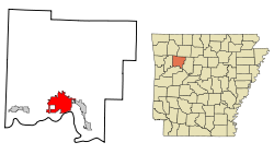 Johnson County Arkansas Incorporated and Unincorporated areas Clarksville Highlighted.svg