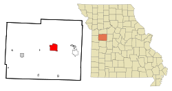 Johnson County Missouri Incorporated and Unincorporated areas Warrensburg Highlighted.svg