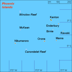 Karte der Phoenixinseln, Birnie im Osten