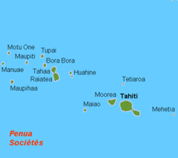 Karte der Gesellschaftsinseln, Bora Bora liegt in der Gruppe links