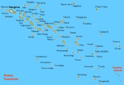 Karte des Tuamotu-Archipels, die Palliser-Inseln liegen im äußersten Nordwesten