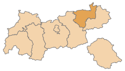 Lage des Bezirks Kufstein im Bundesland Tirol (anklickbare Karte)