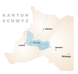 Karte des Lauerzersees. Schwanau ist die grössere der beiden Inseln.