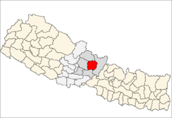 Lage des Distriktes Lamjung (rot) in Nepal, die Verwaltungszone Gandaki ist dunkelgrau markiert.