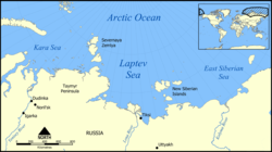 Karte der sibirischen Nordküste mit Taimyrhalbinsel in linker Hälfte