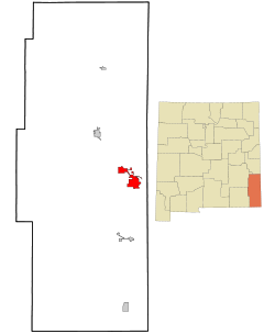 Lea County New Mexico Incorporated and Unincorporated areas Hobbs Highlighted.svg
