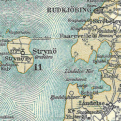 Strynø und Lindelse Nor auf einer Karte um 1900