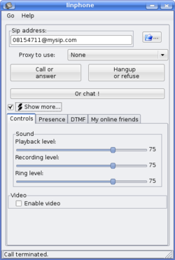 Bildschirmphoto Linphone 2.0.1 (Linux)