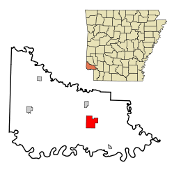Little River County Arkansas Incorporated and Unincorporated areas Ashdown Highlighted.svg